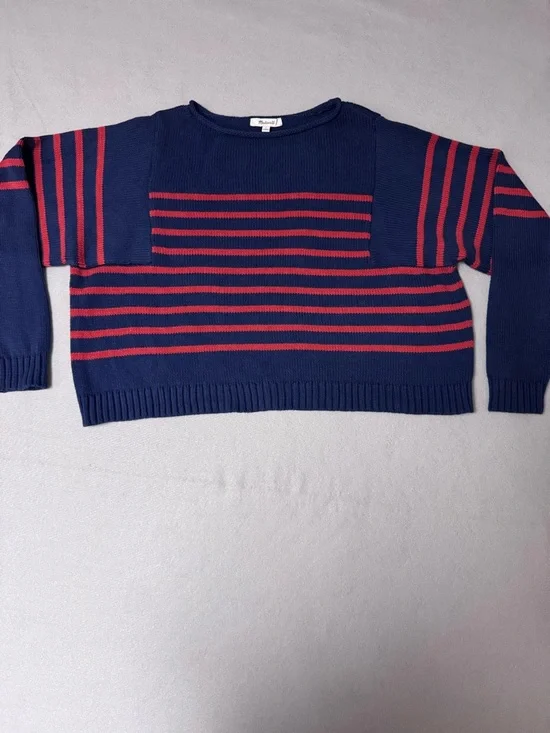 Madewell Navy with Red Stripe Crewneck Sweater - Picture 3 of 7